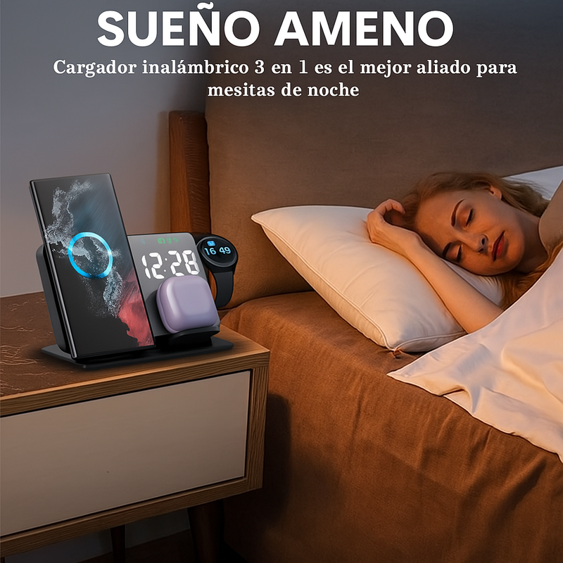 Cargador Inalámbrico 3 en 1: Carga Rápida para Samsung Galaxy Watch y Más