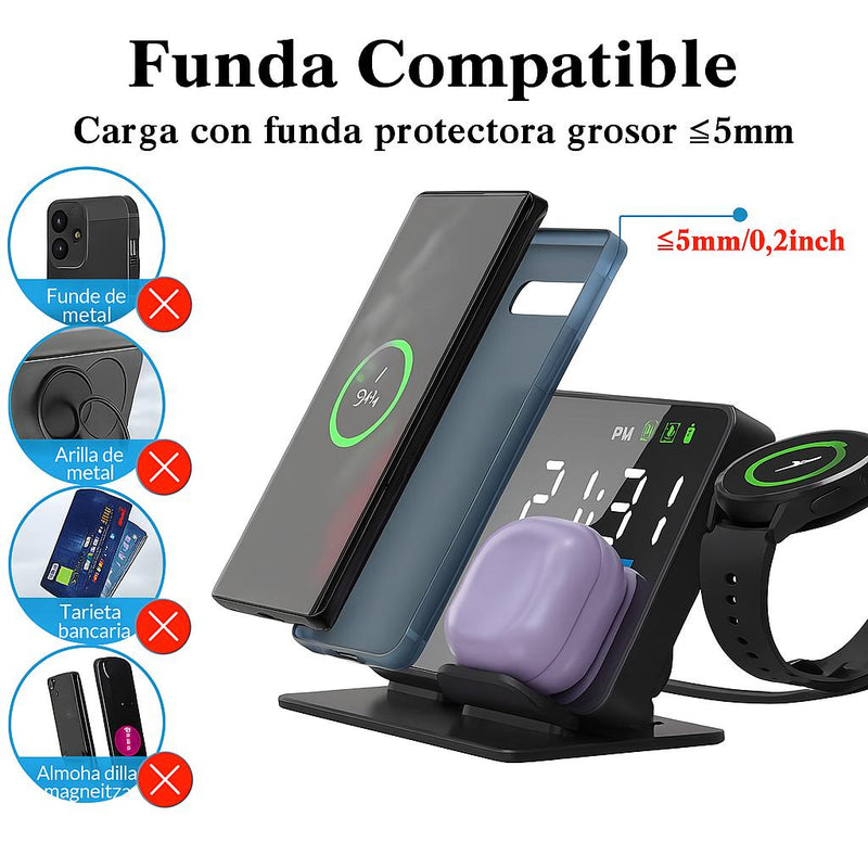 Cargador Inalámbrico 3 en 1: Carga Rápida para Samsung Galaxy Watch y Más