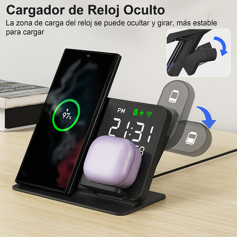 Cargador Inalámbrico 3 en 1: Carga Rápida para Samsung Galaxy Watch y Más