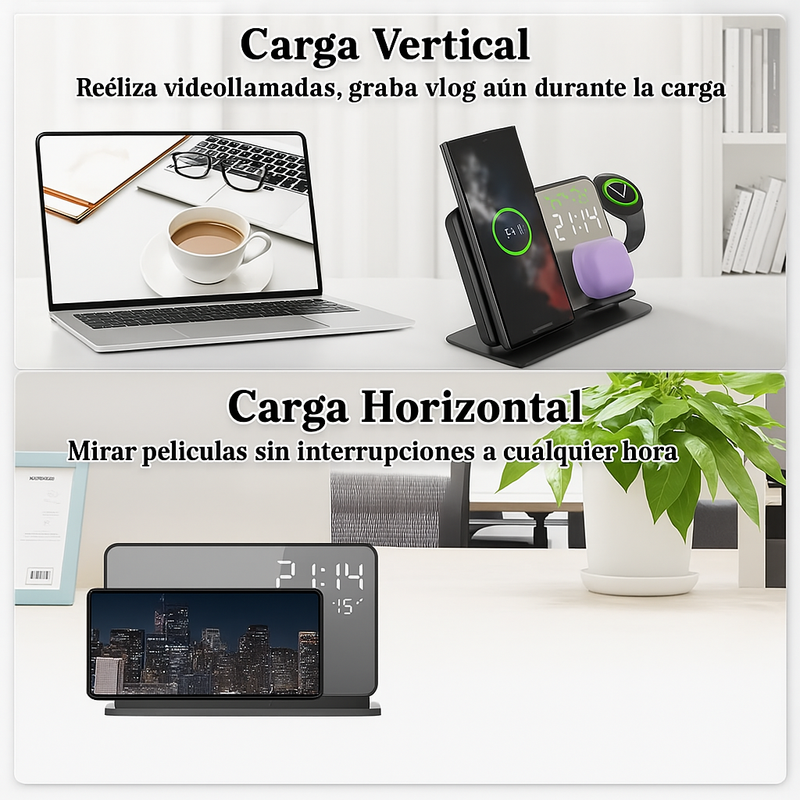 Cargador Inalámbrico 3 en 1: Carga Rápida para Samsung Galaxy Watch y Más
