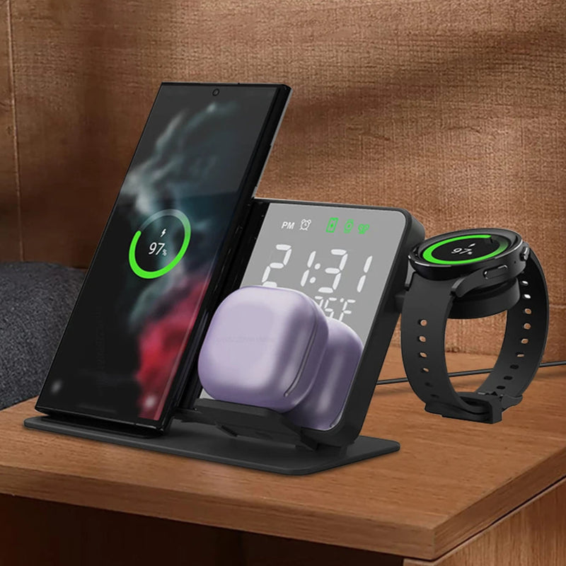 Cargador Inalámbrico 3 en 1: Carga Rápida para Samsung Galaxy Watch y Más